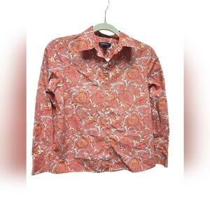 LANDS' END WOMEN'S Multicolor Paisley No Iron Supima Cotton Blouse- Sz.4P